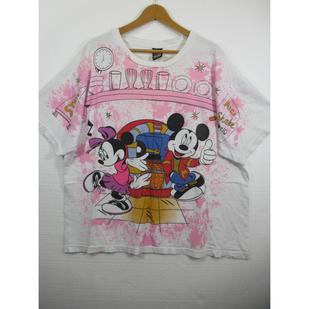 Vtg 90s Distressed Mickey Mouse Unlimited T-Shirt Plus Size 1X Minnie Disney AOP